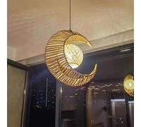 FWX Lampe Suspendue E27 Corde de Chanvre Rétro Lune Bambou Rotin Tissé | Suspension Luminaire Créative, Lustre Art Rustique, Restaurant Loisir Balcon, Chambre à Coucher, Décoration Chambre d'Enfant
