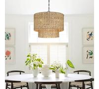 FWX Lustre Lampe à Suspension de Ferme en rotin E27 Style bohème Grande Lanterne Suspendue en Forme d'abat-Jour Restaurant tissé à la Main lumières îlot de Cuisine Lustre Pastoral Lampe Suspendue