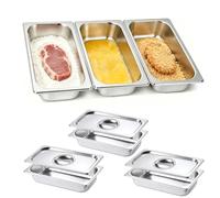 FxlStelrion Lot de 3 Bac Inox Alimentaire GN 1/3-32,5 x 17,5 x 6,5 cm, Plat Inox avec Couvercle, Plat Four Rectangulaire Durable, Bac Gastronorme Acier inoxydable pour Cuisine, Restaurant