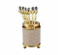 Fxzqgnh 6 Pièces Support à Cuillères Doré Décoratif Support à Bâtonnets Rond Ventilé Porte-Couverts Ajouré pour Restaurateurs, Ensemble De Cuillères À Diamants Et Perles