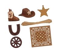 Fxzqgnh 7 Pièces Chapeau Cowboy Insertion Gâteau Bottes Écharpe en Argile Souple Décoration Western Convient pour Anniversaire Cérémonie Festive