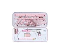 Fxzqgnh 8 Pièces Trousse Mathématiques Règle Rapporteur Équerres En Métal Plastique avec Boîte Résistante Pratique Adaptée pour Apprentissage Bureau Do, rose