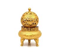 Fxzqgnh Brûleur d'Encens en Laiton Censer Brûle-Parfum Encensoir Silhouette Sphérique Élégante Couvercle Ajouré pour Parfums Socle Stable Convient à Pratique Espace de Travail Cadeau, Or Sable