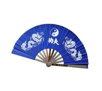 Fxzqgnh Éventail Pliable en Acier Inoxydable, éventail Tai, éventail de Chinois pour Spectacles, Accessoires de Danse, Festivals et Fêtes, Double Dragon Bleu
