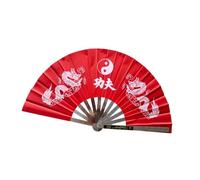 Fxzqgnh Éventail Pliable en Acier Inoxydable, éventail Tai, éventail de Chinois pour Spectacles, Accessoires de Danse, Festivals et Fêtes, Double Dragon Rouge