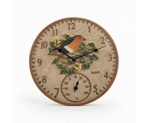 Fxzqgnh Horloge Murale Extérieure Décorative Jardin Terrasse Pendule Murale Résine Relief Oiseau et Feuilles Étanche IP44 Chiffres Lisibles Adaptée au Porche Cour Pergola Salon