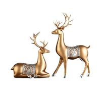 Fxzqgnh Lot de 2 Statuettes de Cerf En Résine, Motif Romantique, Idéales pour Une Table de Chevet, Un Mariage Ou Une Entrée. Parfaites pour Un Bureau Ou, Doré