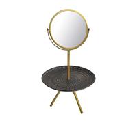 Fxzqgnh Miroir de Maquillage Miroir de Maquillage sur Table Multifonction Plateau Rond En Bois Support Rangement Organisateur Accessoires Élégant Adapté pour, Or