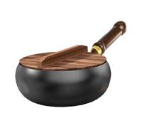 Fxzqgnh Wok En Fonte, Plat, Compatible Induction et, Manche En Bois, Style Chinois, pour La Cuisine, Couvercle En Bois, 28cm