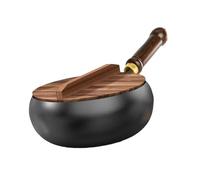 Fxzqgnh Wok En Fonte, Plat, Compatible Induction et, Manche En Bois, Style Chinois, pour La Cuisine, Couvercle En Bois, 26cm
