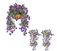 Fycooler Fleurs artificielles à suspendre, vraies et résistantes aux UV, bouquet de plantes artificielles à suspendre pour mur, jardin, cour, intérieur, extérieur, décoration d'intérieur, plantes