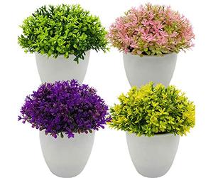 Fycooler Fleurs Artificielles Plantes Lot de 4 Petites Plantes Artificielles en Pot-Petites Plantes artificielles en Pot-Décoration pour Salle de Bain,Salon,Maison,Bureau,Maison,Balcon