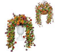 Fycooler Lot de 2 fleurs artificielles à suspendre pour extérieur, résistantes aux UV, ne se décolorent pas, fleurs violettes tombantes pour mur, jardin, cour, porche, intérieur, décoration