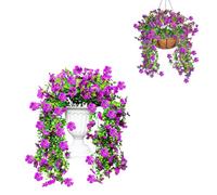 Fycooler Lot de 2 fleurs artificielles à suspendre résistantes aux UV - Bouquet de fleurs violettes à suspendre - Plantes tombantes pour mur, maison, jardin, cour, patio, mariage, décoration