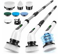 FYDEE Brosse de Nettoyage Electrique, Brosse Rotative sans Fil 3000mAh avec 7 Têtes de Remplacement, Manche Télescopique Inoxydable 24-127 cm, 2 Vitesses 380 TRM, Étanche IPX7, Salle de Bain Cuisine