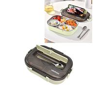 Fyearfly Boîte à bento à 4 compartiments, boîte à lunch portable en acier inoxydable 304 pour enfants 1,3 L Boîte à bento à quatre compartiments avec bol à soupe baguettes cuillère pour adultes(vert)