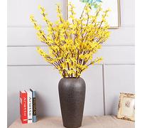 Fyearfly Branche de fleurs de forsythia artificielles, 5 fleurs jaunes pour décoration d'intérieur, tige flexible de 94 cm de long pour arrangements de vases et loisirs créatifs