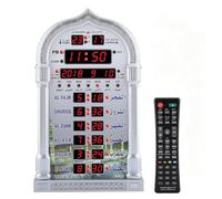 Fyearfly Musulmane Azan Horloge de Prière, Horloge de Prière Islamique Automatique LCD, Maison/Bureau/Mosquée, Horloge Décorative Digitale Murale/Bureau (Télécommande + Prise EU)