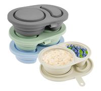 Fyeme Lot de 4 boîtes à goûter avec couvercle en silicone - Portable - Double compartiment - Design anti-fuite - Résistant aux hautes températures - Petite boîte à épices pour déjeuner scolaire