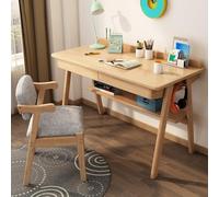 FYGZHMS Bureau en Bois Massif 80/100/120cm, Bureau Informatique Style Scandinave avec 2 Tiroirs et Étagère, Table d'Étude avec Crochets pour Casque, Finition Noyer(Wood,80cm/31.5")