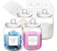 FyndraX Lot de 4 bocaux en verre de 1,8 l - Grands récipients hermétiques avec pelle et étiquettes pour l'organisation et le stockage du linge, salle de bain, cuisine et garde-manger