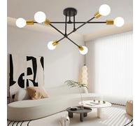 Fynokst Plafonnier 6 ampoules 60 W - Culot E27 - Lustre rétro Sputnik - Plafonnier pour chambre à coucher, salon, cuisine,50cm,NoirDoré,Ampoules non incluses