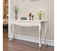 FYRDTNG Table Console Entrée Étroite, Meuble Baroque Vintage Orné, Bord Doré, Table de Couloir en Bois Blanc, Table de Canapé Décorative pour Salon(Silver Trim,140cm/55.1in)