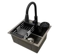 Fyssnn Évier de cuisine, 45 x 40 cm, kit complet, avec robinet extensible, distributeur de savon, panier d'égouttement et drain, encastrable, en acier inoxydable, pour meuble bas, petit évier
