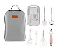 FytStycale Kit Barbecue INOX avec Planche à Découper, Couverts Camping Portable pour Pique-Nique et Bivouac, Sac Rangement 38 × 26,5 cm, Regular Model