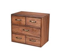 FytStycale Organisateur de Bureau à Tiroirs Bois Meuble Rangement Coffret Boîte Corps Rectangulaire 5 Tiroirs Compacts avec Poignées Métal Gain de Place 25cm X
