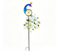 FytStycale Thermomètre d'extérieur décoratif avec Lampe Solaire intégrée, élégant Piquet Jardin en métal en Forme Paon, 107 cm Haut, pour la