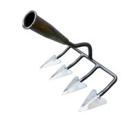 Fzaqwen Bêche Manuelle Triangulaire, Outil de Jardinage Ergonomique et Portable en Métal, Polyvalente pour Ameublir La Terre, Idéale pour Les Potagers, Les Ja, 4 Dents