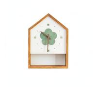 Fzaqwen Horloge Murale Enfant Maison Horloge avec Étagère Horloge en Bois Horloge Silencieuse Mouvement Solaire avec Niche pour Figurines Maison Chaleureuse, Bois