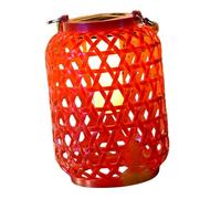 Fzaqwen Lanterne Solaire Extérieure Lampe Ornementale Paysagère Woven Lanterne Suspendue de Table Solaire Imitation Bambou Éclairage Panneau Photovoltaïque PP, Rouge