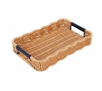 Fzaqwen Panier de Rangement Tressé Corbeille Plateau Osier Rangement avec Poignées en Polypropylène et Métal Convient pour Fruits Snacks Cuisine Salon, Moyenne 36x25x5cm