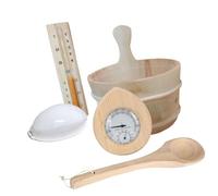 Fzaqwen Sauna Ensemble Kit Accessoires Sauna Seau Bois Louche Lampe Sablier Thermomètre Matériau Résistant Manipulation Pratique Transport Facile Adapté