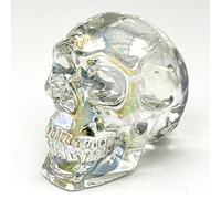 FZBHRO Statue tête de mort en cristal - Figurine en verre K9 transparent - Décoration d'Halloween en pierre précieuse - Placage blanc - 7,1 cm - Cadeaux pour femme