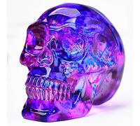 FZBHRO Statues de tête de mort en cristal K9 en verre - Décoration d'Halloween - Cadeau pour femme - Plaqué violet - 7,1 cm