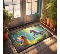 FZFN A Fairy Plays The Flute To A Unicorn In A Magical Forest Welcome for Classroom Dart Tapis antidérapant | Tapis de bain personnalisé antidérapant résistant aux taches et à l'eau (65 x 90 cm)