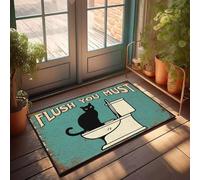 FZFN Bar Accessories Mancave Chemin de douche antidérapant pour couloir | Un chat noir assis sur une toilette avec les mots flush You Must Above It. Porte extérieure amusante pour pierre (50 x 80 cm)