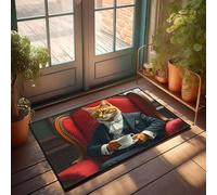 FZFN Decor For Man Cave Petit tapis de bain d'extérieur - Un chat dans un costume profitant d'une tasse de thé. Absorbant l'eau, profil bas, porte lavable pour billard (65 x 90 cm)