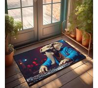 FZFN Elephant Dj In Stylish Tenue, Mixing Beats. Tapis de bain petit tapis de bain | Bienvenue en plein air drôle durable lavable salle de bain antidérapant sable antidérapant (50 x 80 cm)