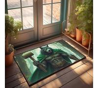 FZFN Guerrier loup dans une cape verte tenant un maillet en bois pour porte de vacances drôle - Chemin de sol antidérapant pour la maison (50 x 80 cm)