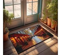 FZFN Paillasson en silicone imperméable et résistant aux taches pour décoration de piscine - une rue confortable avec auvents rouges et lumières chaudes (65 x 90 cm)