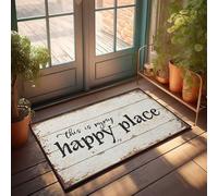 FZFN Plaque en bois rustique : « This Is My Happy Place » - Décoration d'entrée de maison - Antidérapant - En mousse à mémoire de forme - Résistant aux taches et à l'eau - 65 x 90 cm