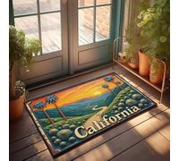 FZFN Tapis antidérapant Californie coucher de soleil avec palmiers et rivière - Grand tapis d'extérieur pour décoration de grotte pour hommes (50 x 80 cm)