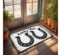 FZFN Tapis antidérapant en forme de fer à cheval avec texte « Lucky You » - Décoration extérieure vintage - 65 x 90 cm