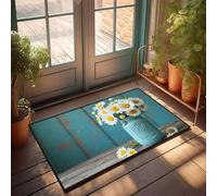 FZFN Tapis antifatigue antidérapant | Un bouquet de marguerites dans un pot Mason bleu vintage rustique pour salle de bain (65 x 90 cm)