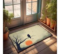 FZFN Tapis bohème Silhouette d'un corbeau perché sur une branche d'arbre nu contre | Décoration de piscine avec envers en caoutchouc (50 x 80 cm)