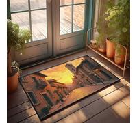 FZFN Tapis de bain anti-fatigue à profil bas - Coucher de soleil phosphorescent dans la vieille ville lavable en machine grande porte extérieure facile à nettoyer durable pour lit double (65 x 90 cm)